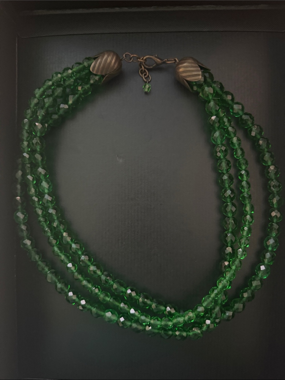 Vintage Glass Green Multi-Strand Faceted Bead Necklace